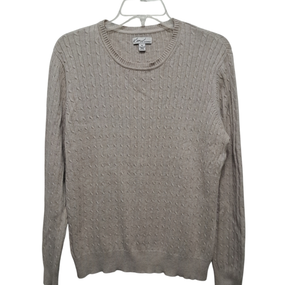Kim Rogers Women's Sweater 100% Cotton  Size XL Long Sleeves Beige.